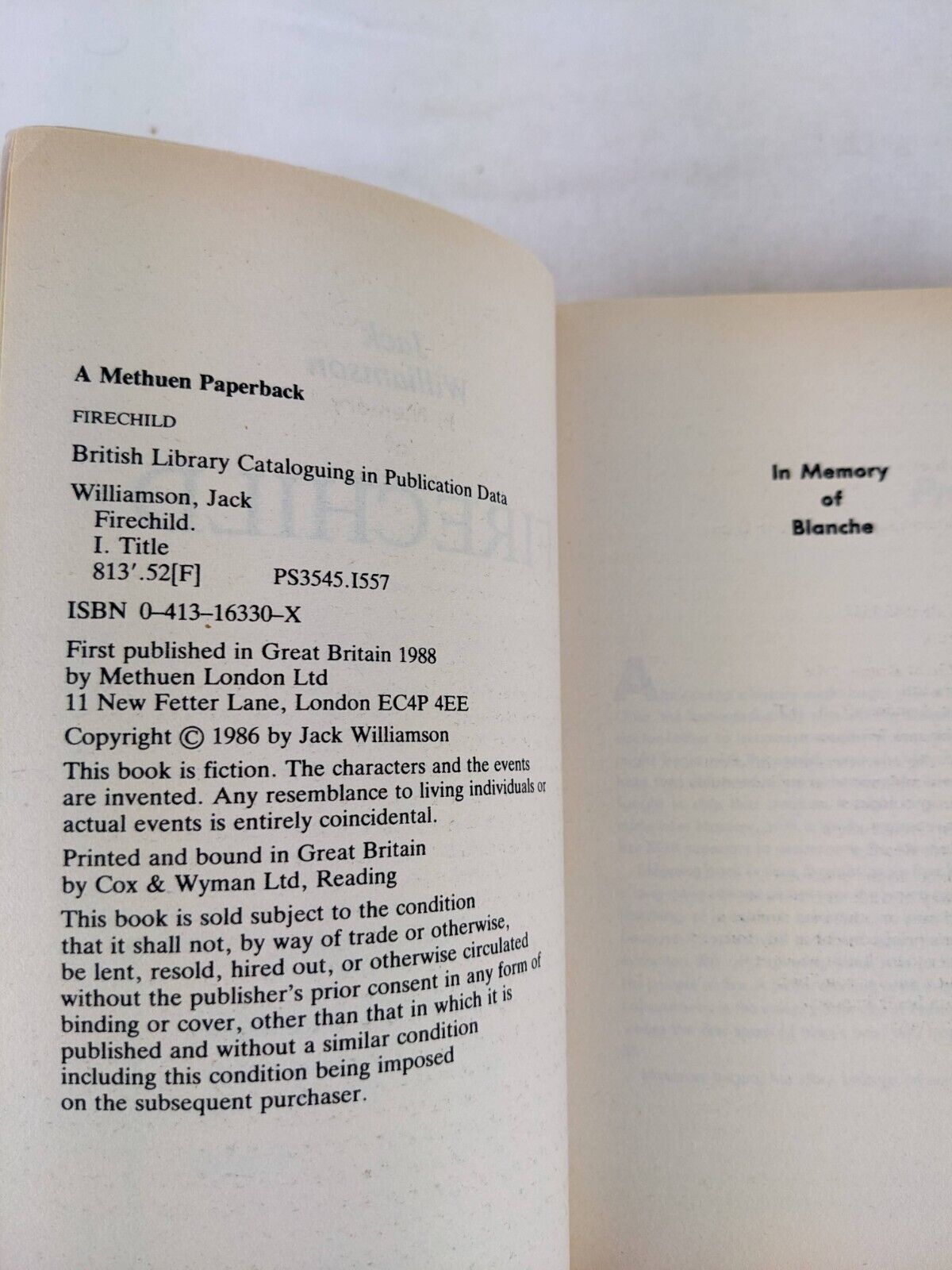 Firechild by Jack Williamson 1988 Methuen books