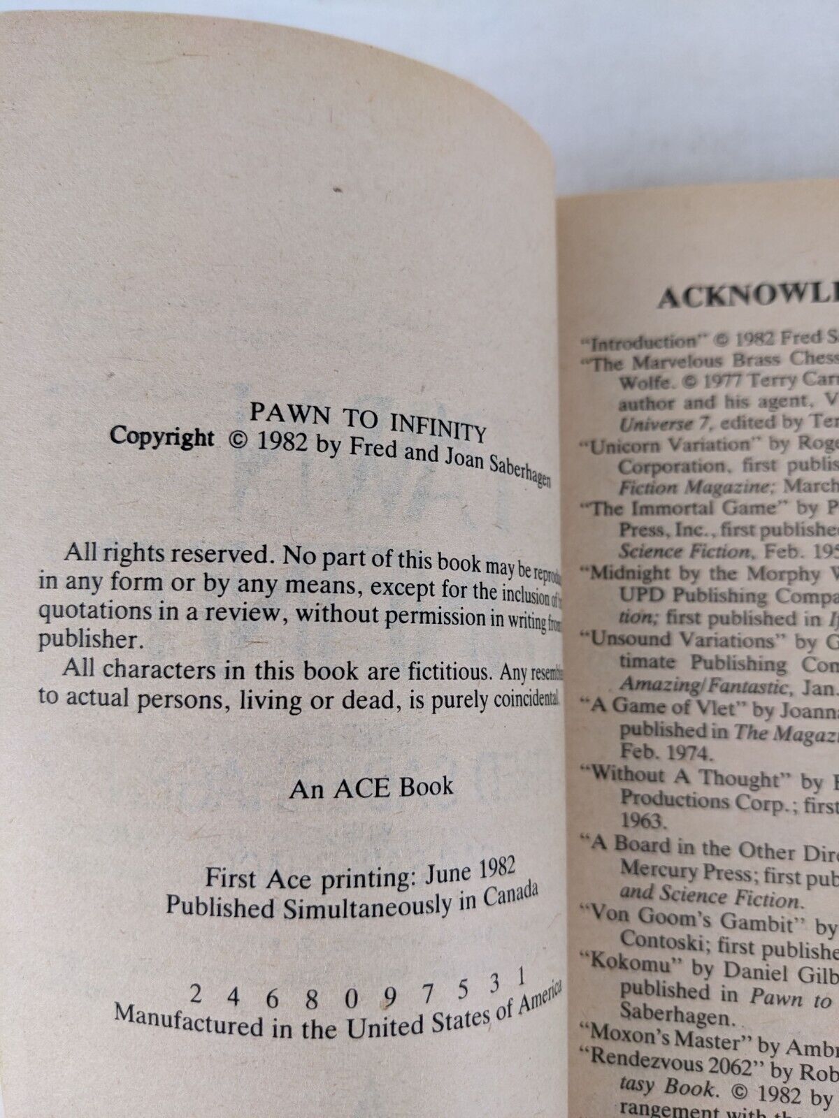 Pawn to infinity edited by Fred Saberhagen with Joan Saberhagen 1982 ace books