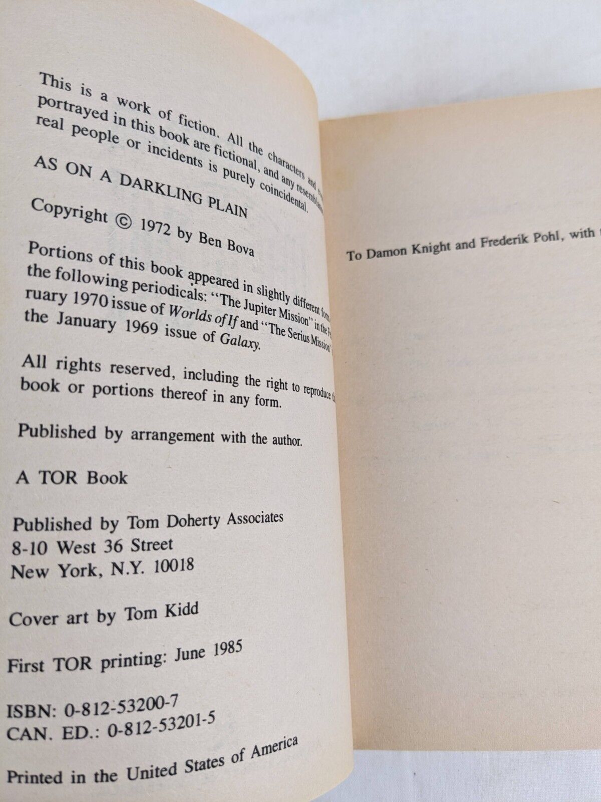 As on a darkling plain by Ben Bova 1985 TOR Books