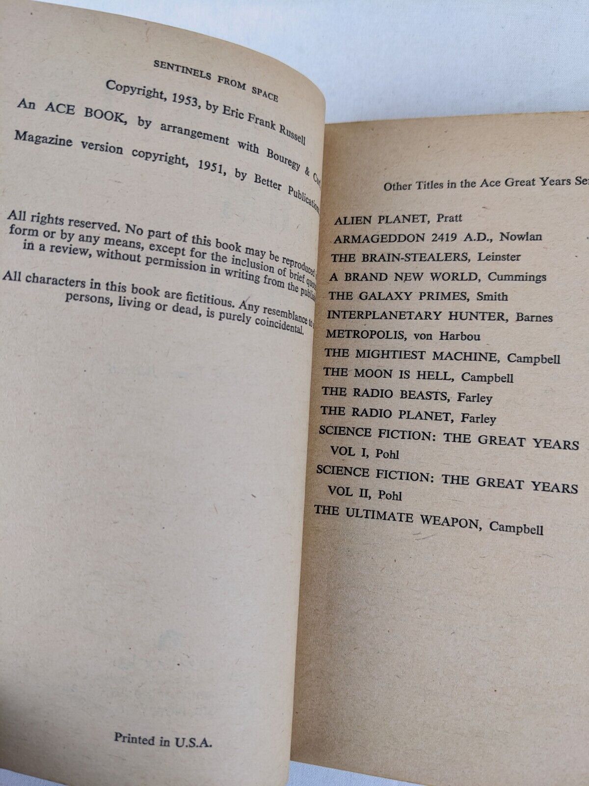Sentinels from space by Eric Frank Russell 1953 ace books Sci-fi
