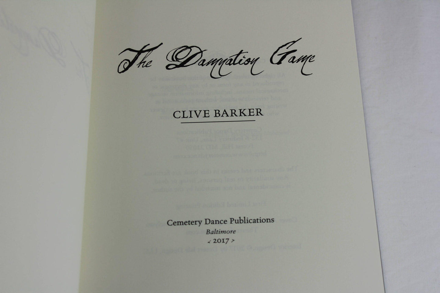 The Damnation Game by Clive Barker (Signed Limited Edition) - Cemetery Dance 2018