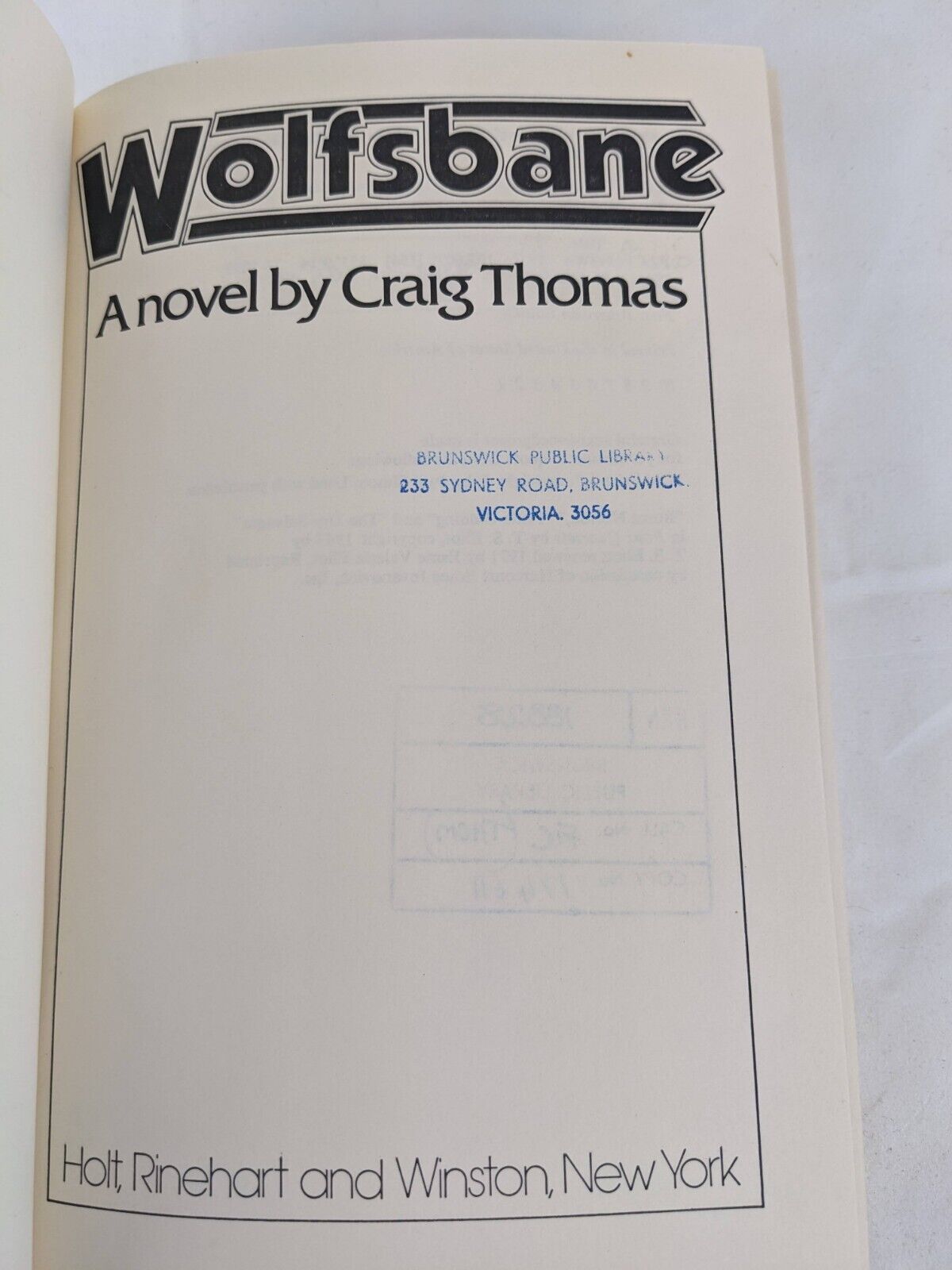 Wolfsbane by Craig Thomas 1978 Hardcover US First Edition