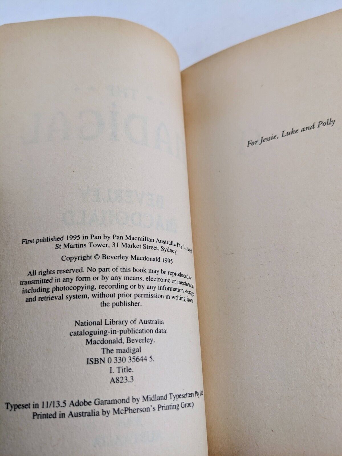 The madigal by Beverley Macdonald 1995