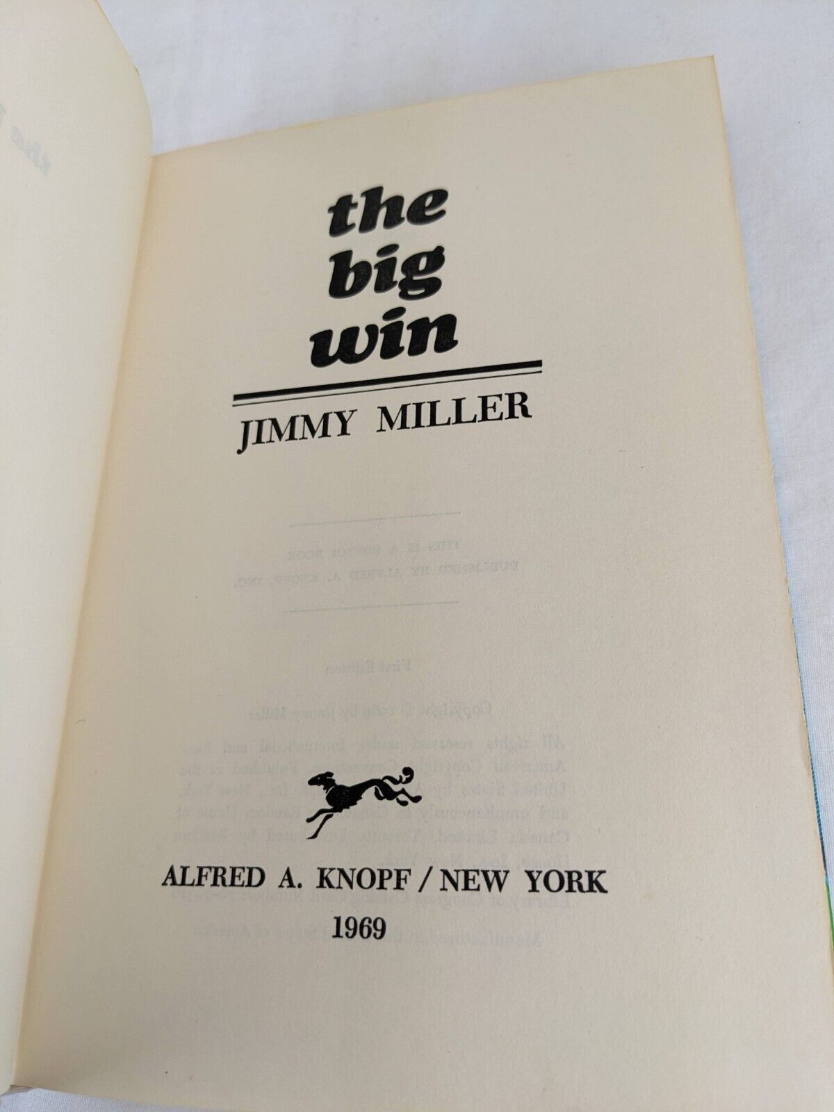 The big win by Jimmy Miller 1969 First Edition Hardcover