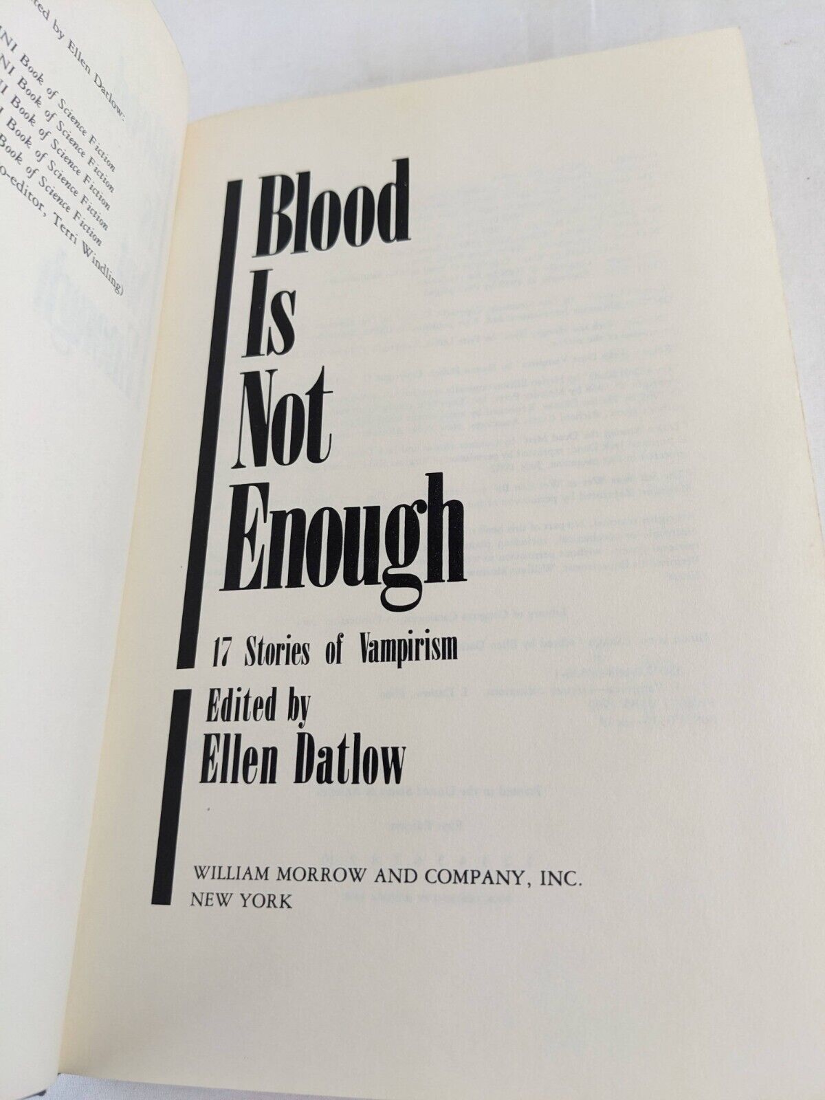 Blood is not enough edited by Ellen Datlow 1989 First Edition Hardcover Horror