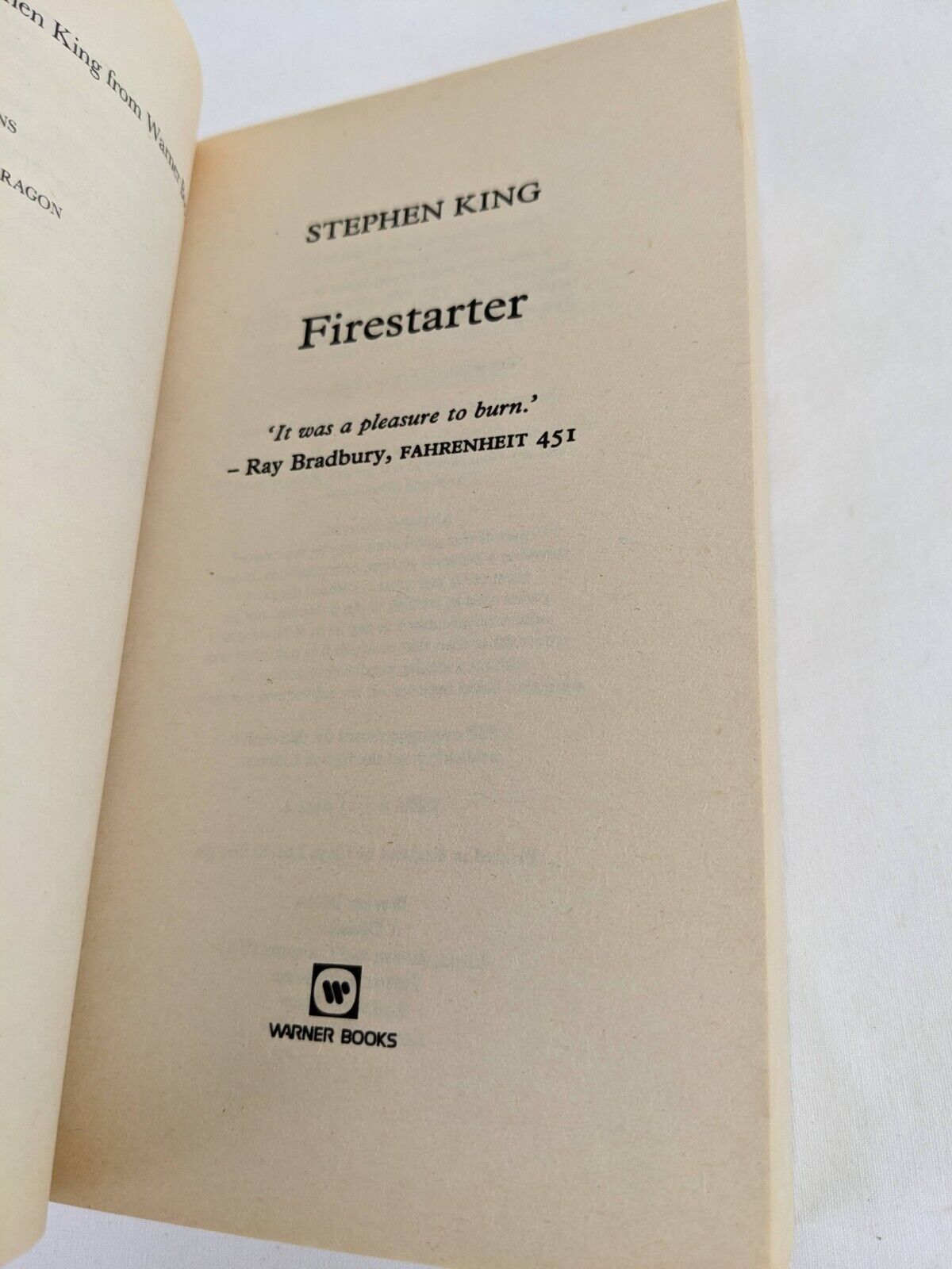 Firestarter by Stephen king 1996 warner books