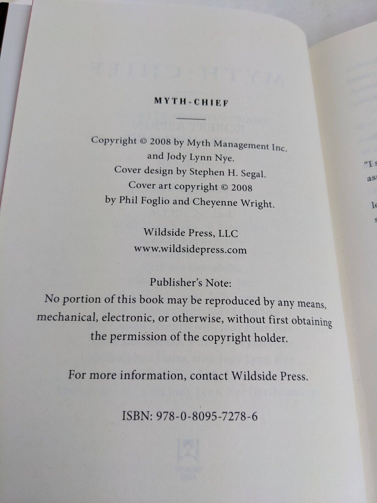 Myth-chief by Robert Asprin & Jody Lynn Nye 2008 First Edition Hardcover