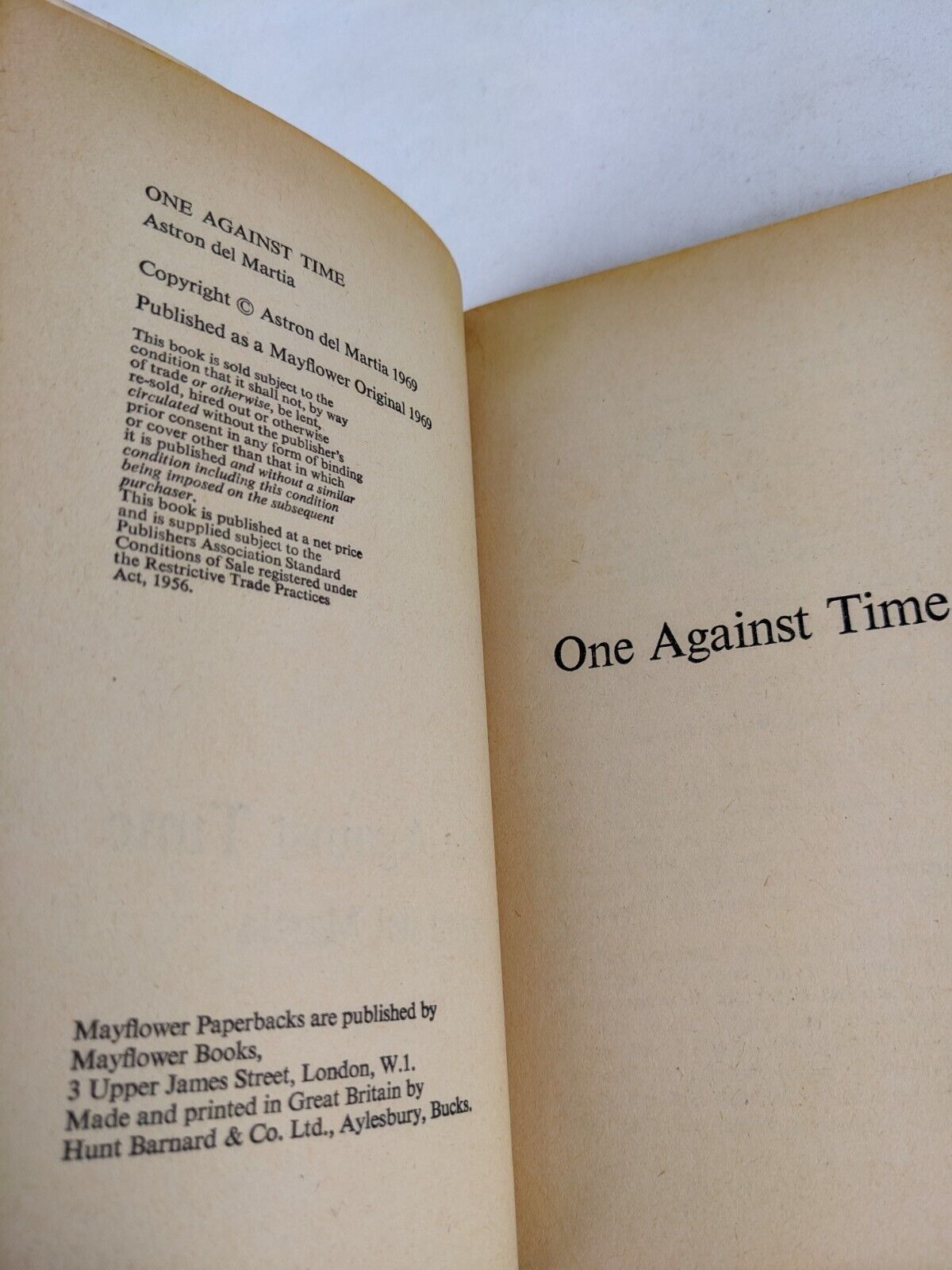One against time by Astron Del Martia 1969 mayflower edition