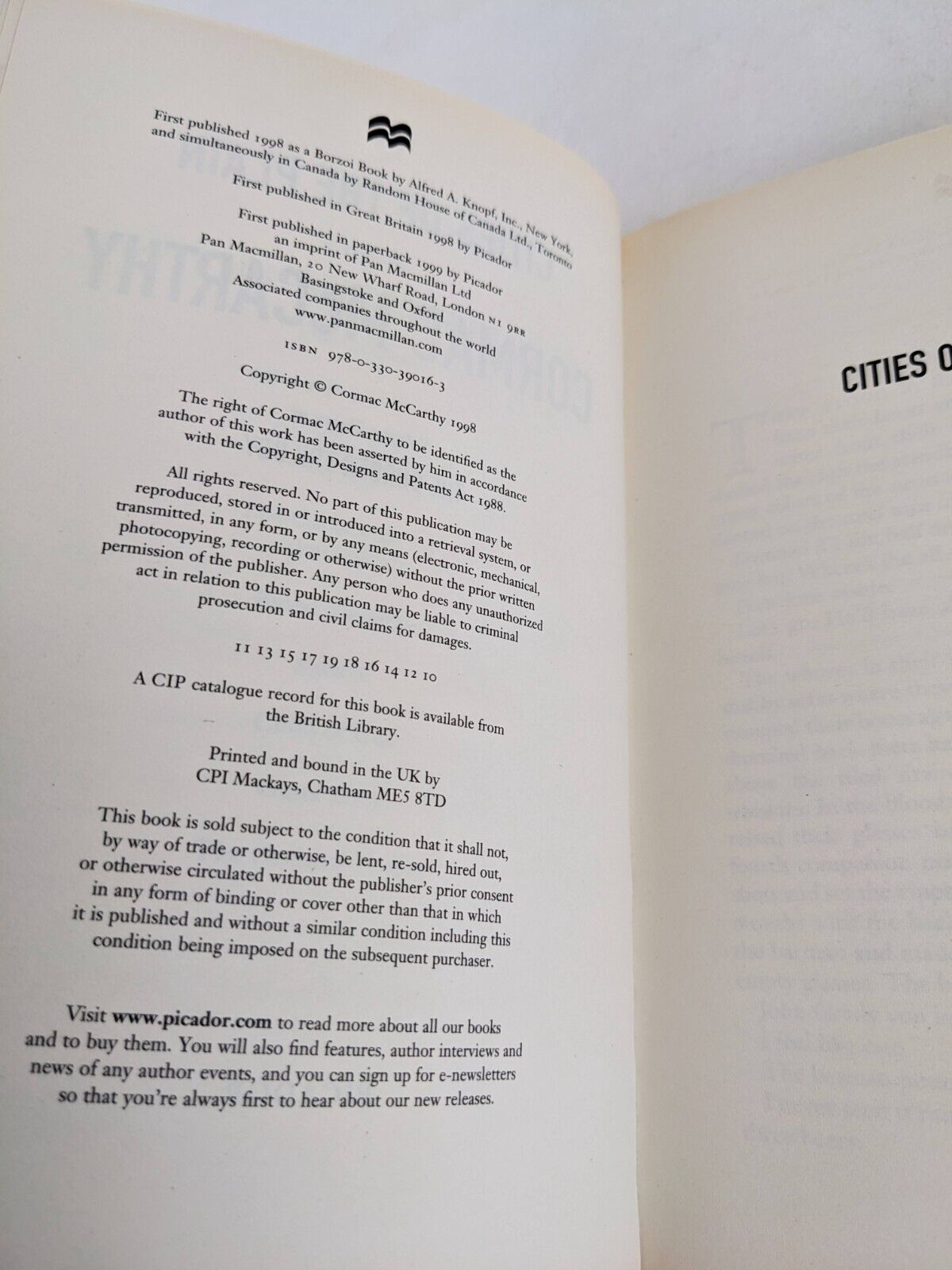 Cities of the plain by Cormac McCarthy 1999 Border