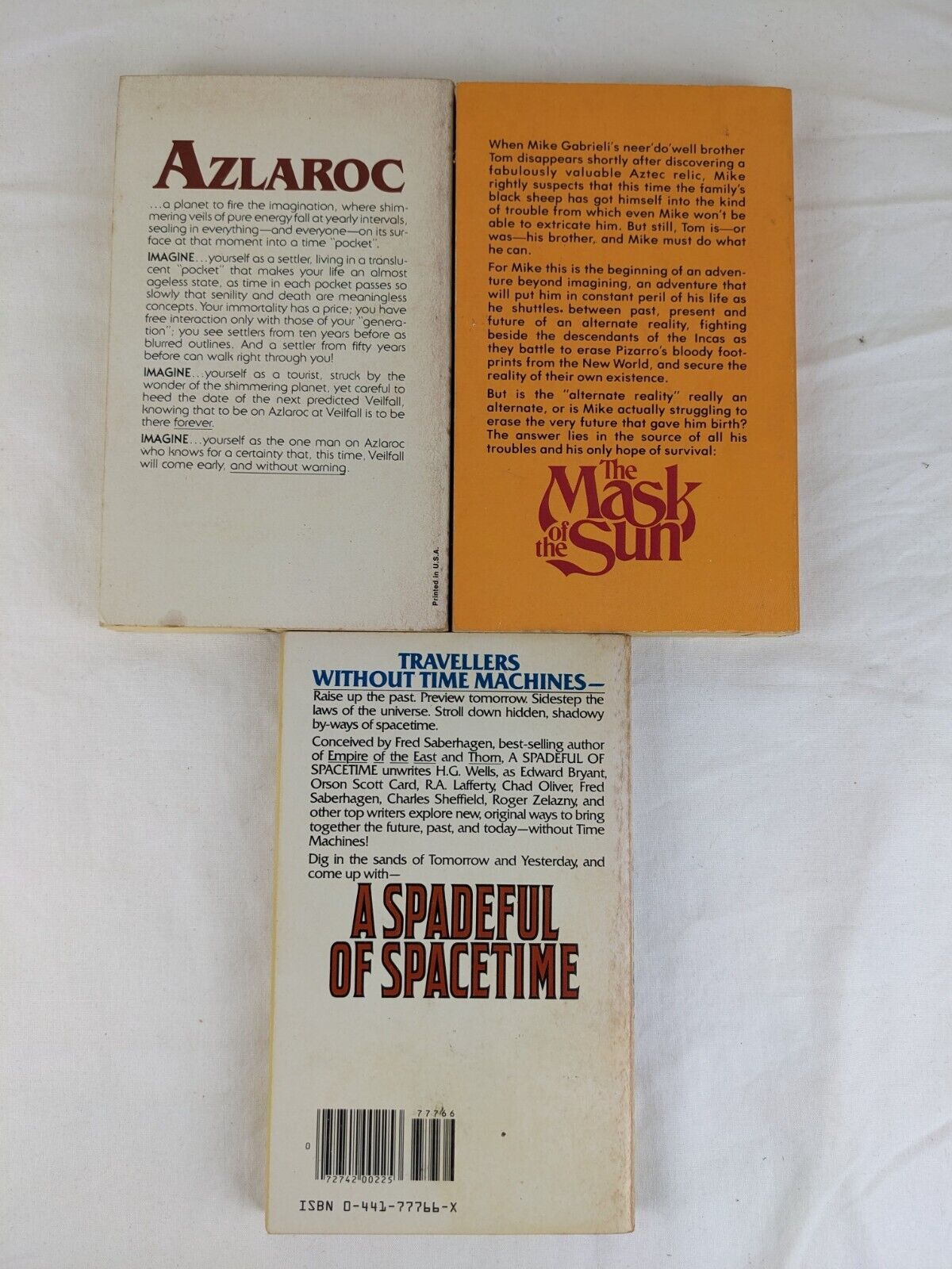 Fred Saberhagen x3 - Azlaroc, Mask of the sun & Spadeful of Spacetime 1978