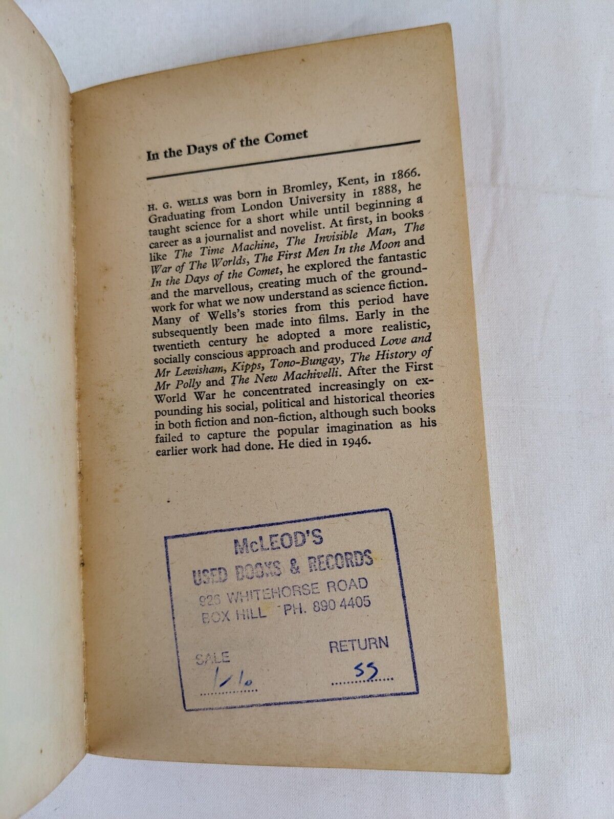 In the days of the comet by H. G. Wells 1978 Fontana edition