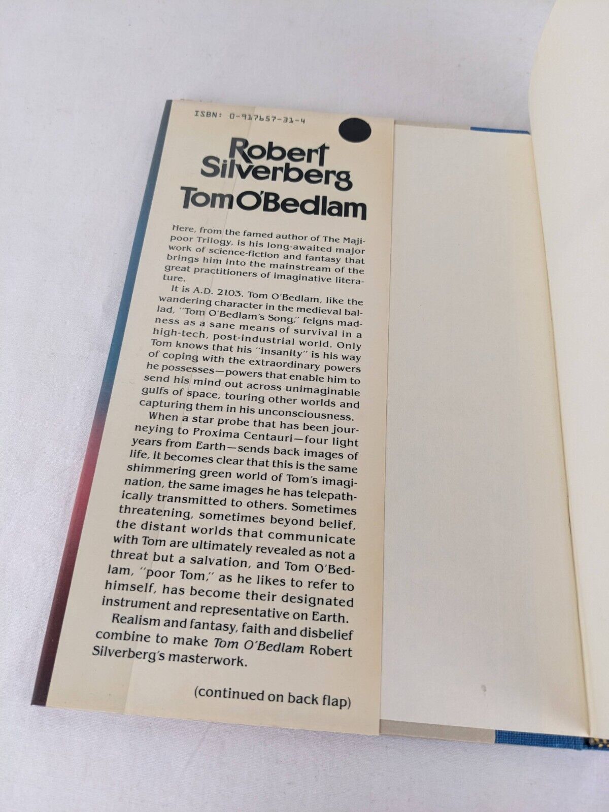 Tom O'Bedlam by Robert Silverberg 1985 hardcover US First Edition