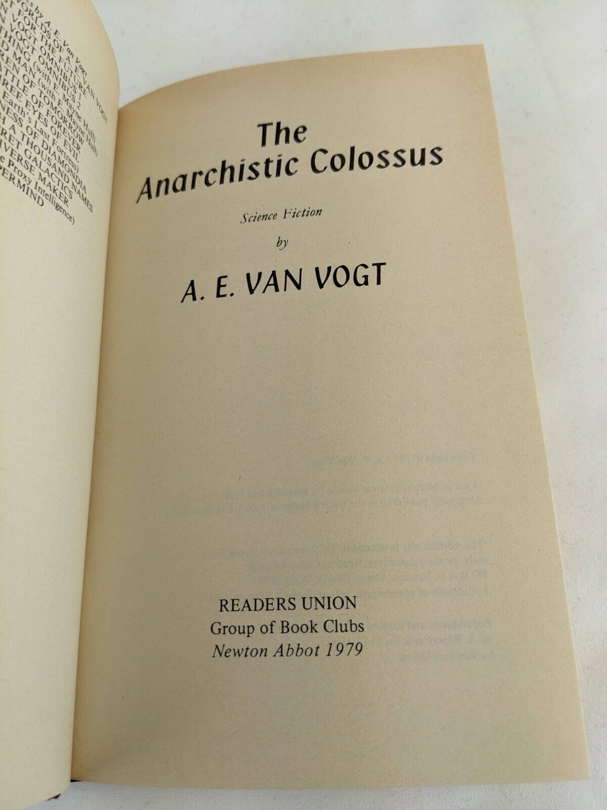 The anarchistic Colossus by A.E. Van Vogt 1979 Hardcover SFBC