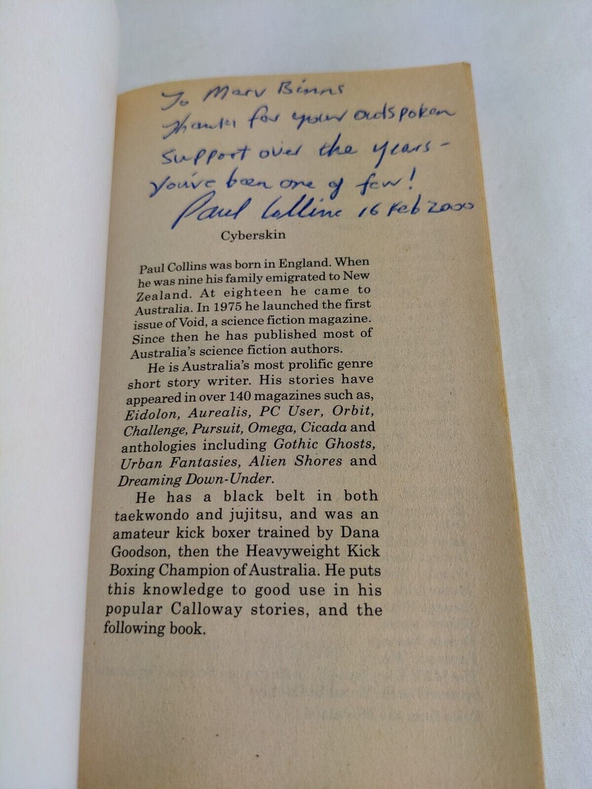 Cyberskin by Paul Collins 2000 - Signed by the author