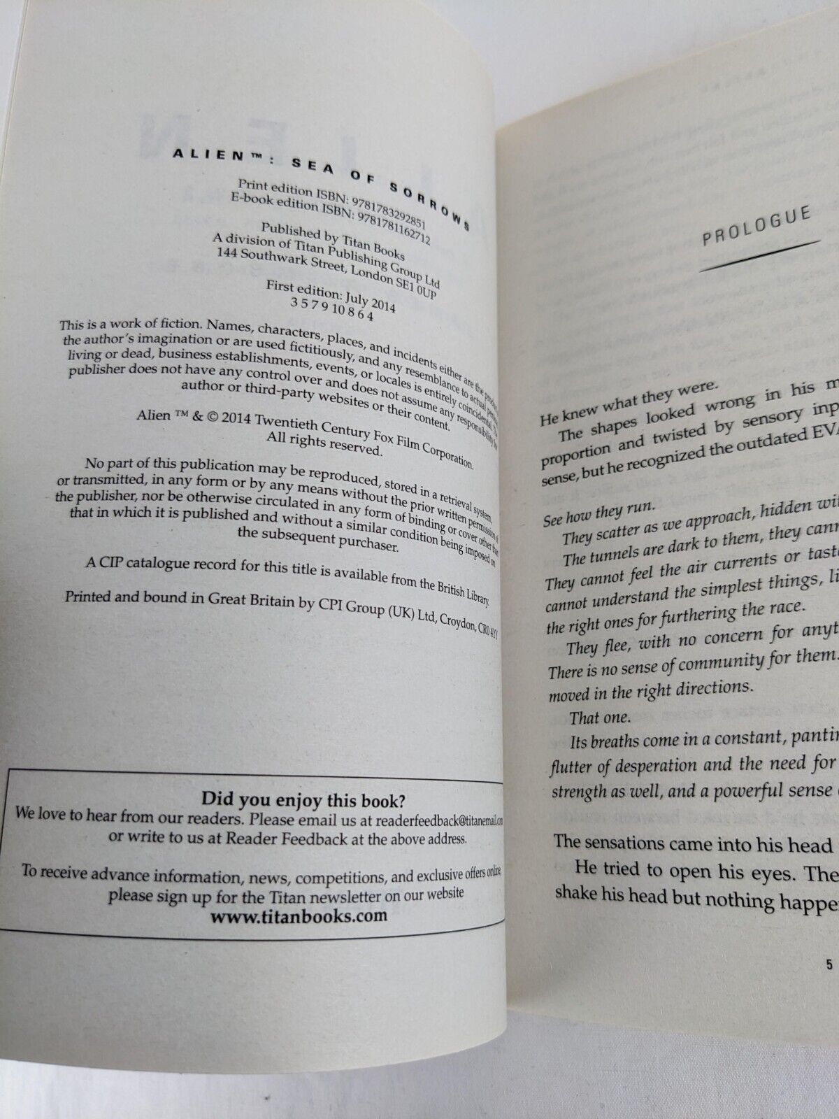 Alien: Out of the shadows & Sea of sorrows by Tim Lebbon & James Moore 2014