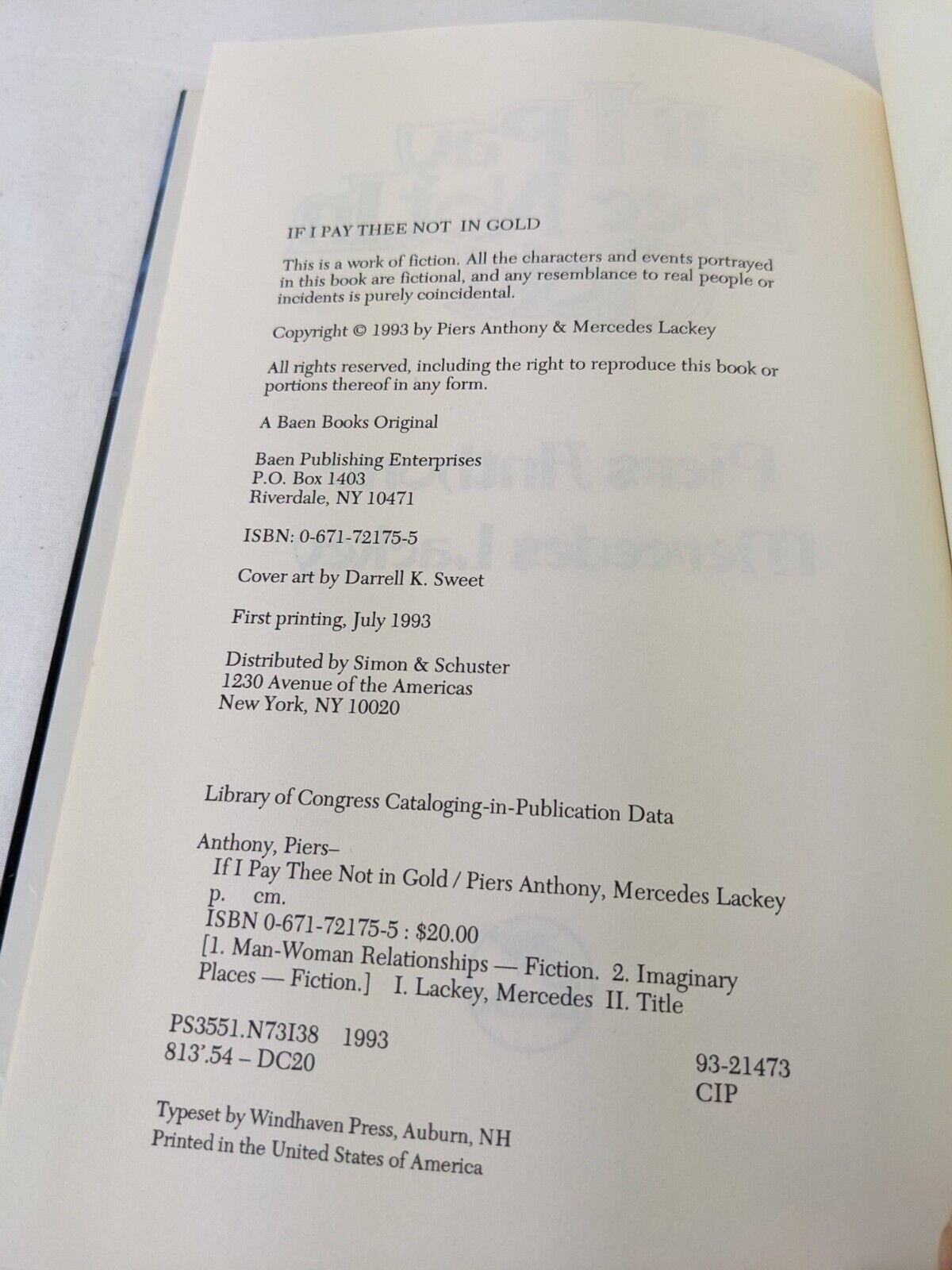 If I pay thee not in gold by Piers Anthony & Mercedes Lackey 1993 Hardcover Baen