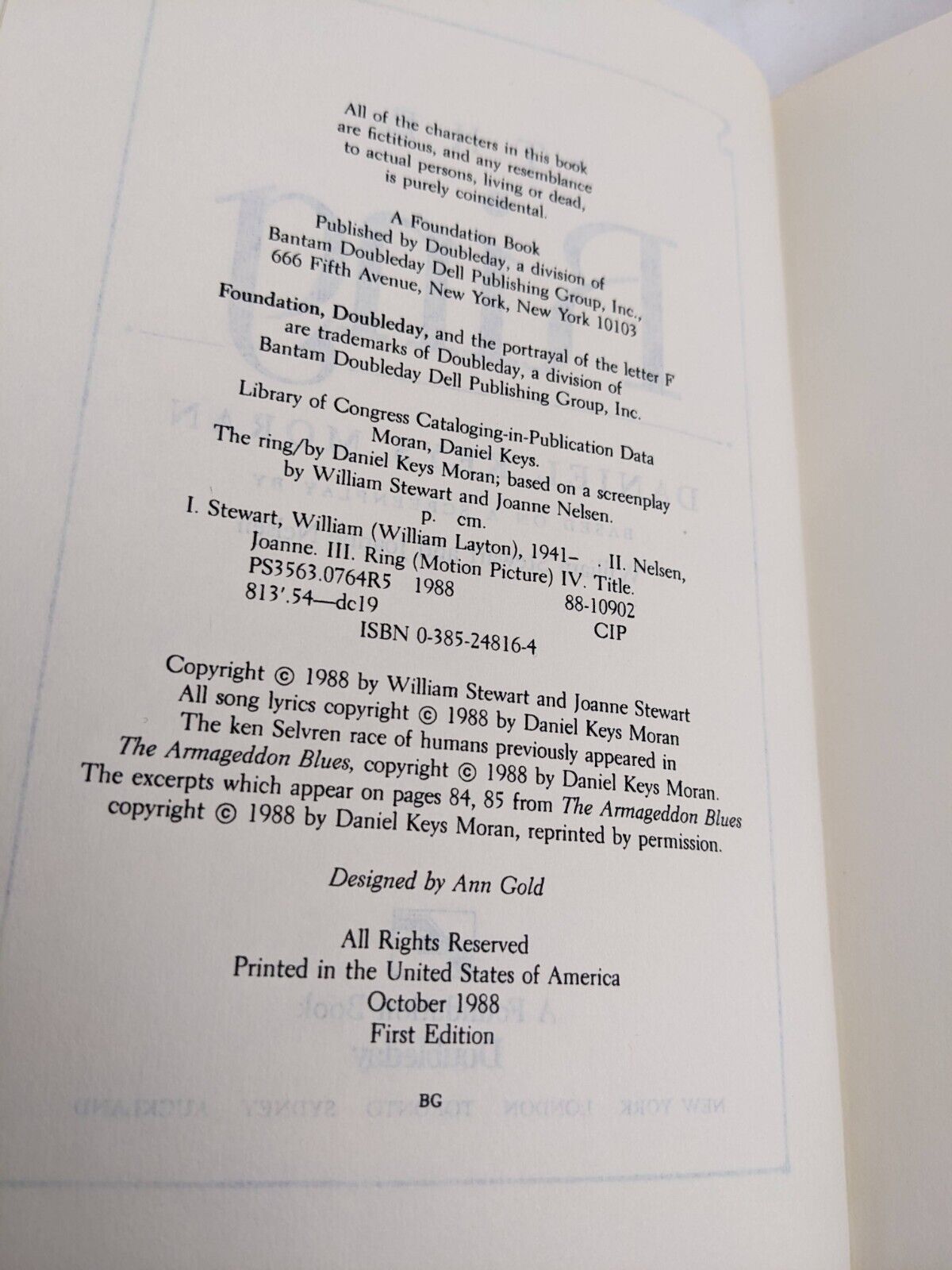 The ring by Daniel Keys Moran 1988 US First Edition Hardcover