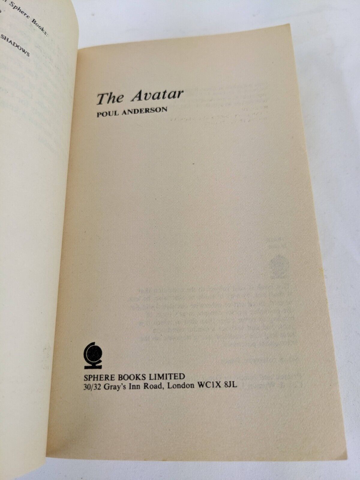 The avatar by Poul Anderson 1981 Sphere edition