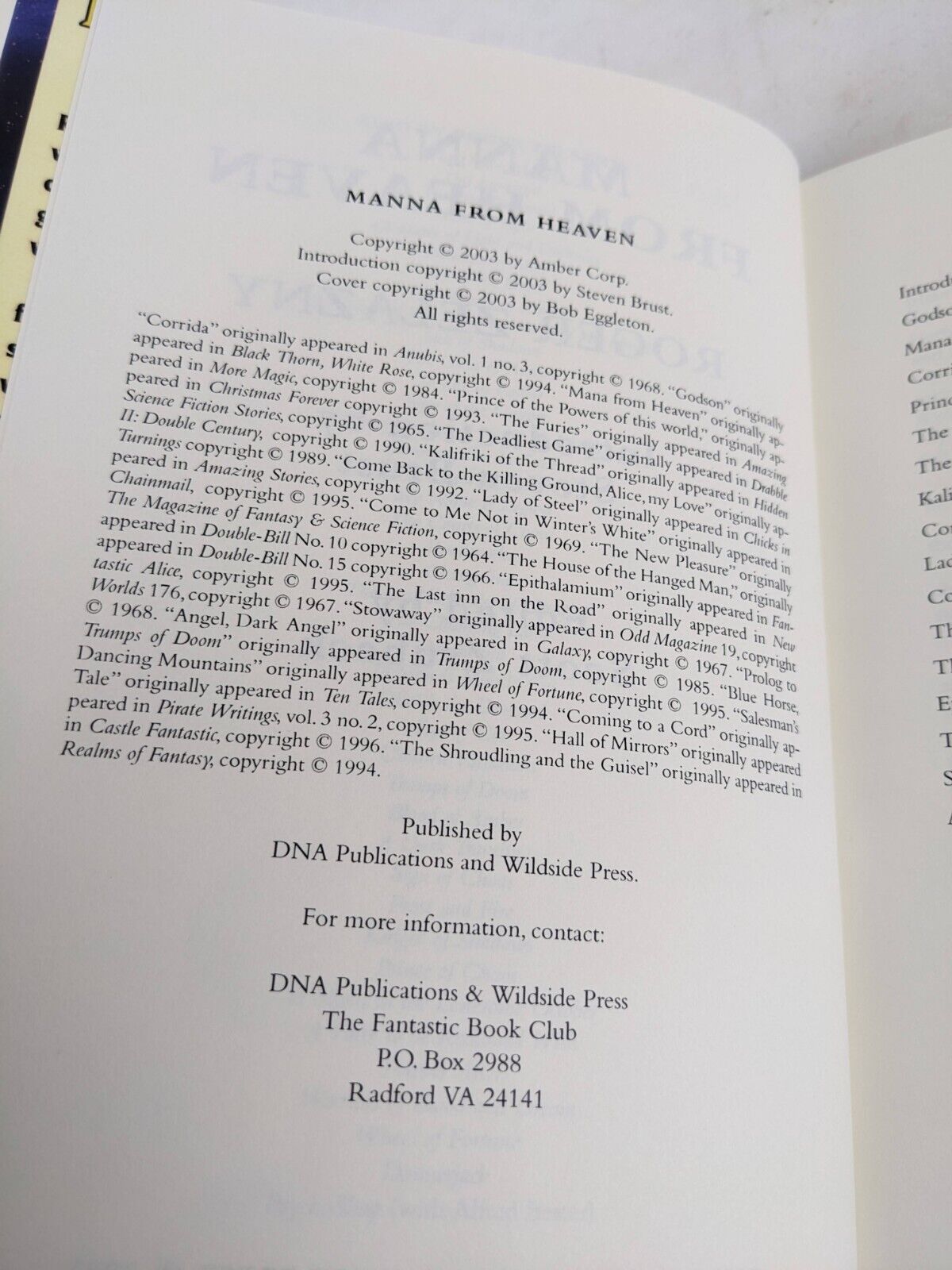 Manna from Heaven by Roger Zelazny Hardcover 2003