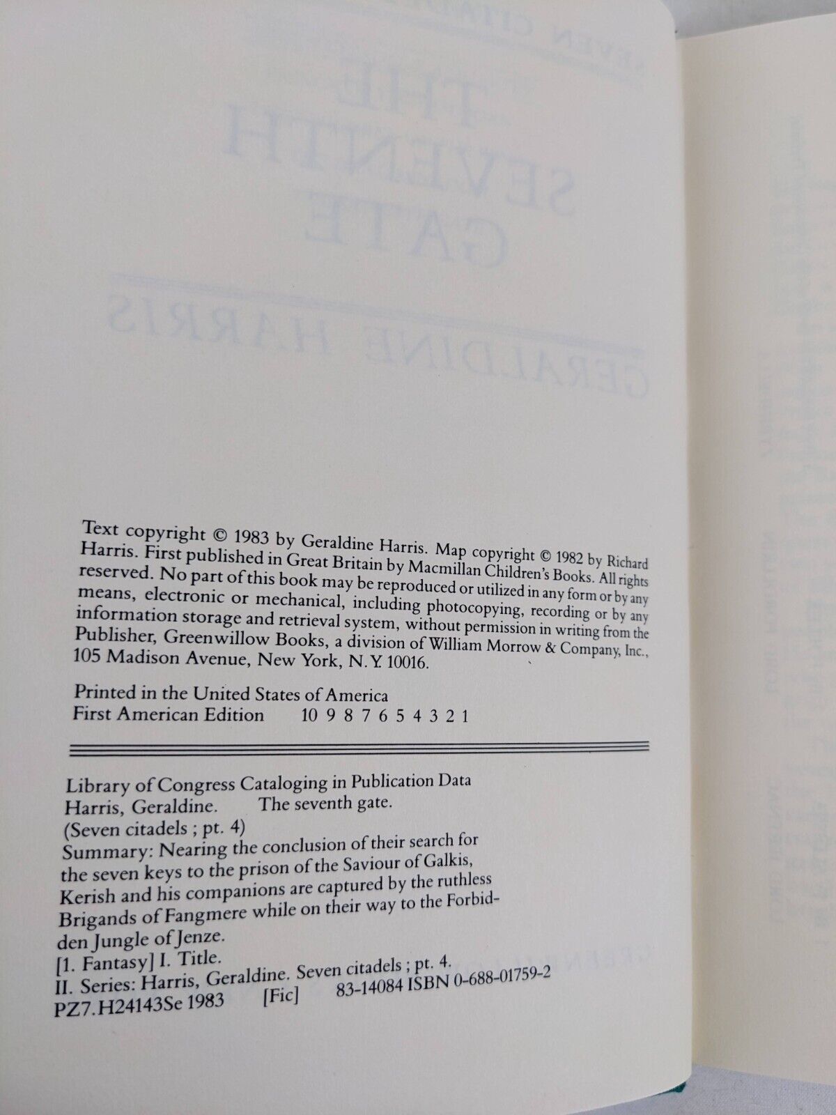 The seventh gate - Seven Citadels: Part 4 by Gerladine Harris hardcover 1984