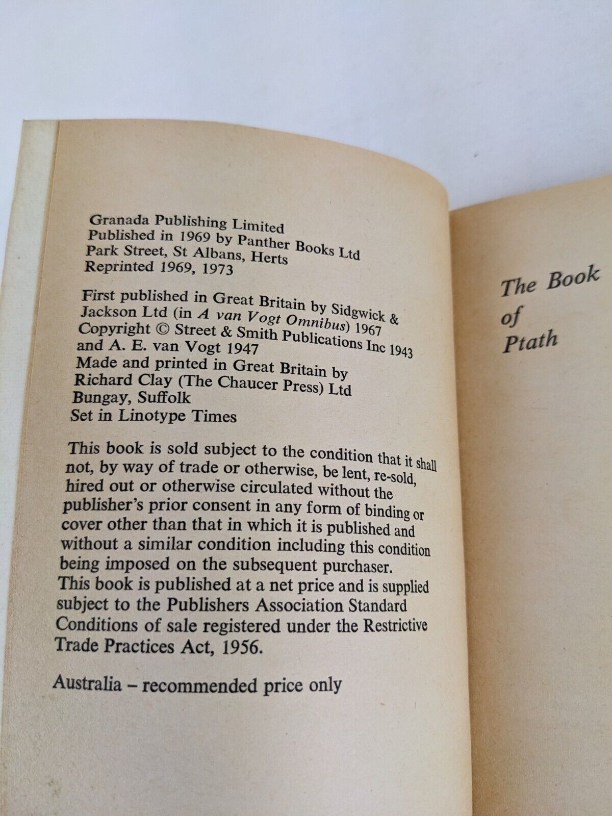 The book of Ptath by A.E. Van Vogt 1973