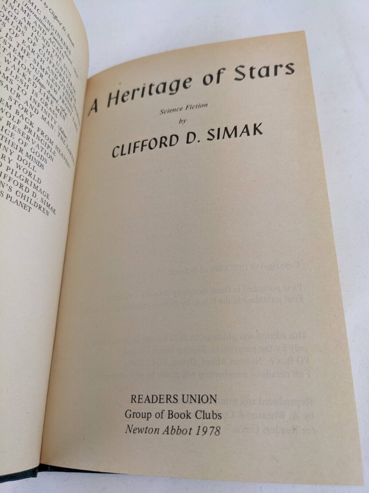 A heritage of stars by Clifford D. Simak 1978 Hardcover SFBC