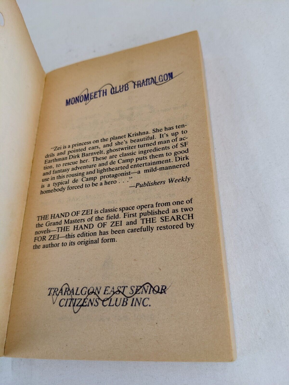 The hand of Zei by L. Sprague de Camp 1982  Viagens Interplanetarias