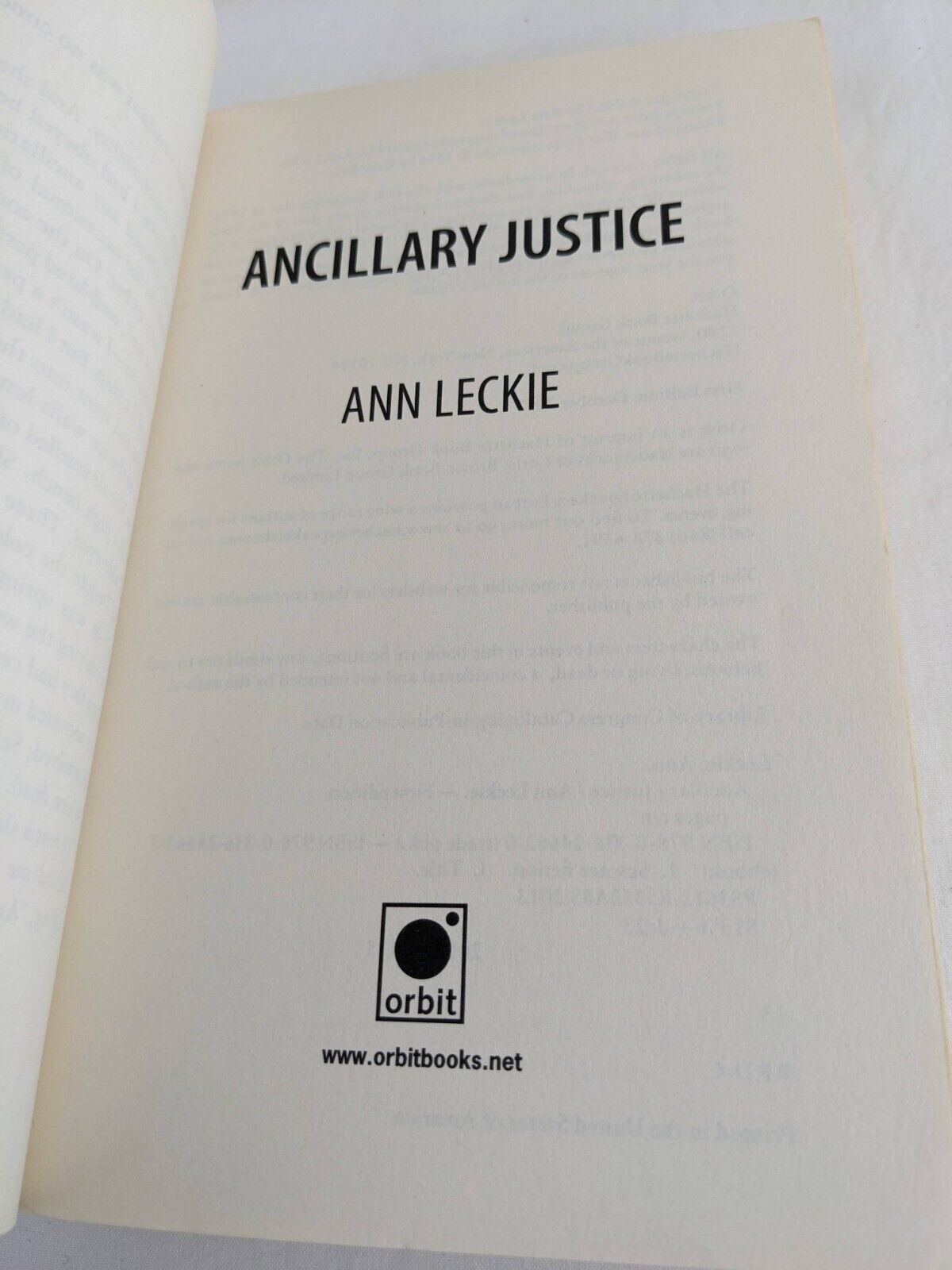 Ancillary justice by Ann Leckie First Edition 2013 paperback