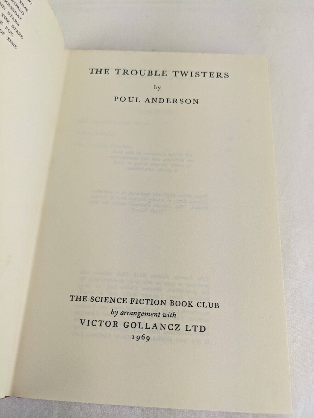 The trouble twisters by Poul Anderson 1969 Hardcover Science Fiction Book Club