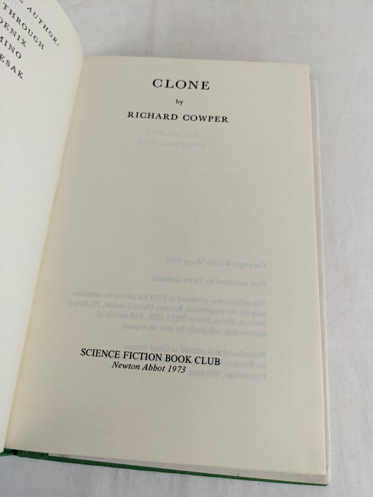 Clone by Richard Cowper 1973 Hardcover