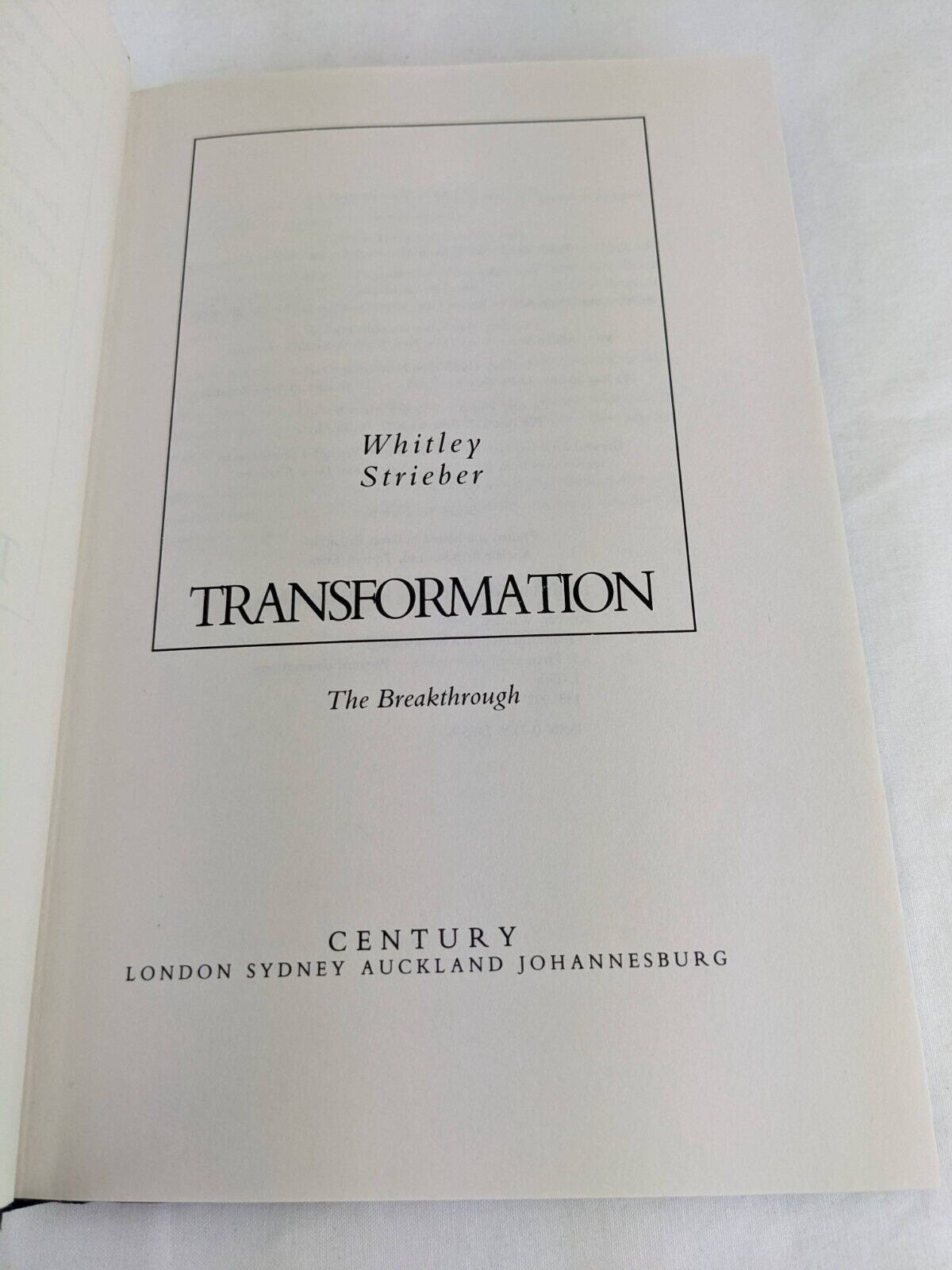 Transformation: The breakthrough by Whitley Strieber 1988 Hardcover