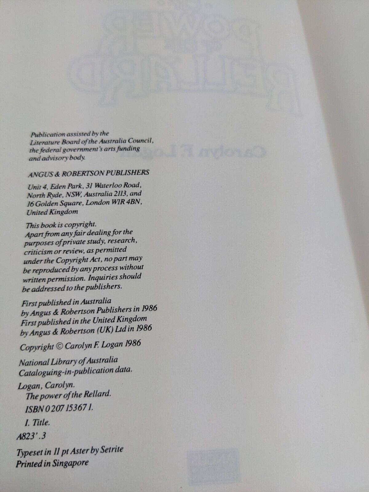 The power of the Rellard by Carolyn F. Logan Hardcover 1986