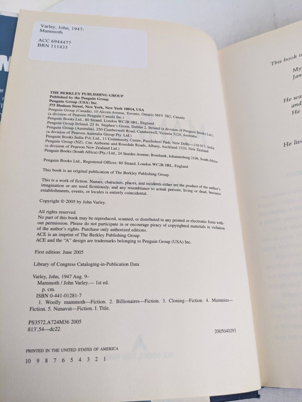 Mammoth by John Varley 2005 Hardcover First Edition