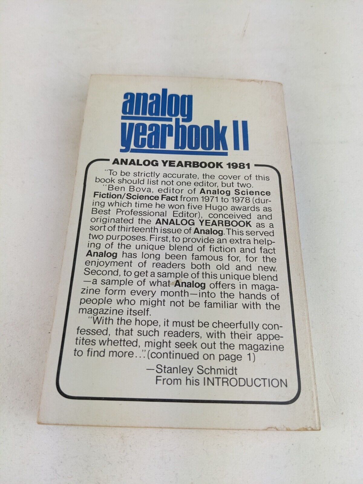 Analog yearbook II edited by Stanley Schmidt 1981 First Ace printing