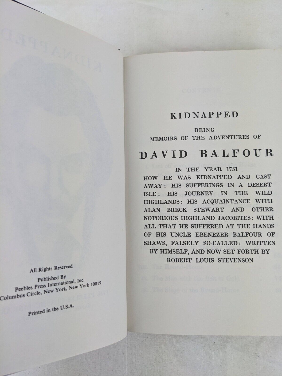 Kidnapped by Robert Louis Stevenson - Peebles classic library Vintage hardcover