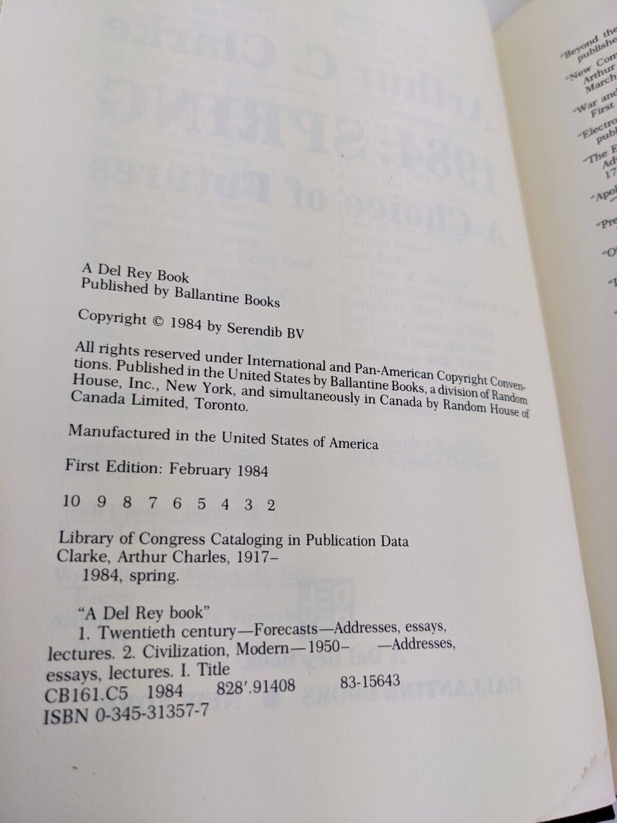 Spring - A choice of Futures by Arthur C. Clarke 1984 First Edition Hardcover