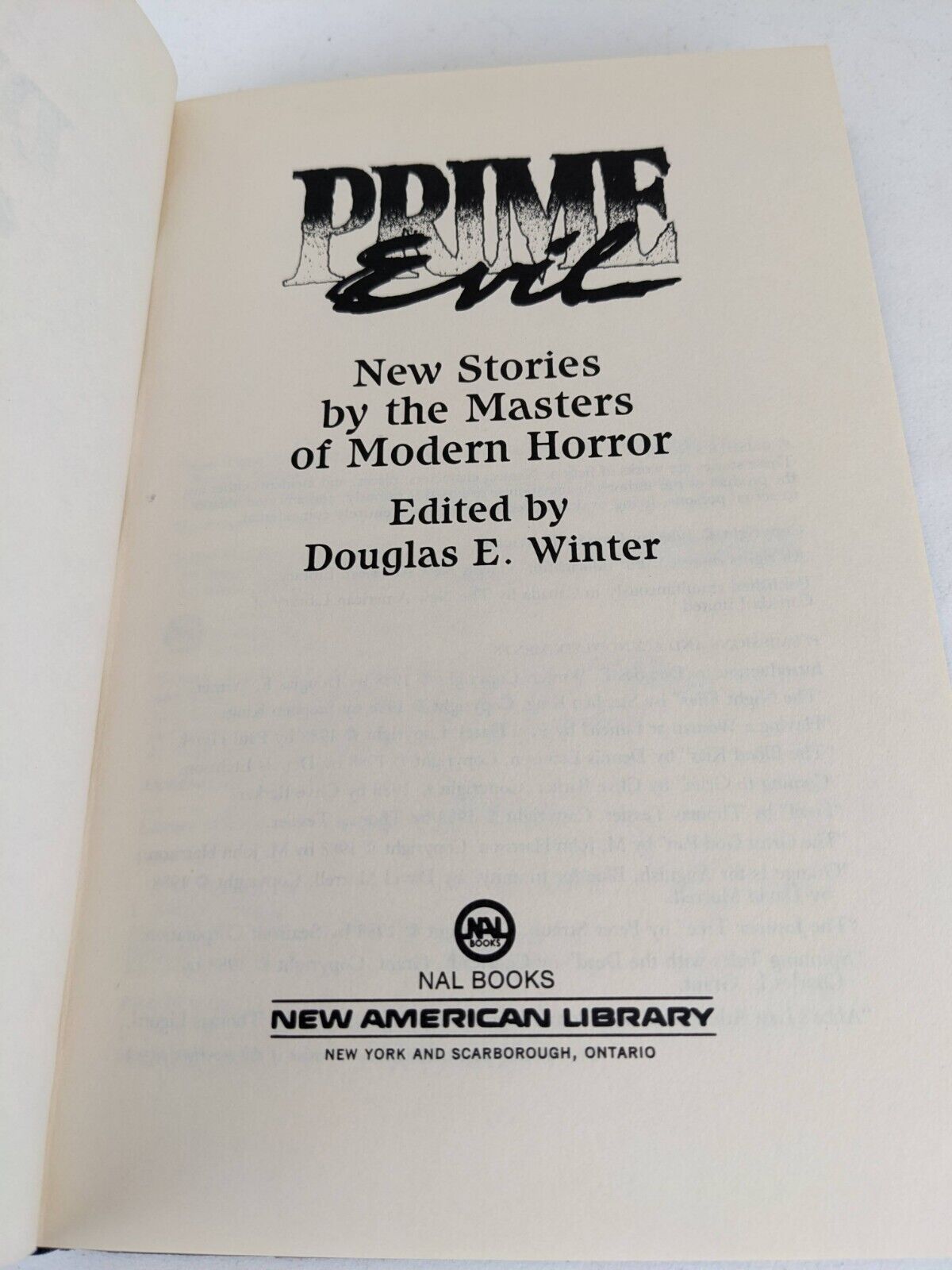 Prime Evil: Masters of Modern Horror by Douglas Winter 1988 Hardcover