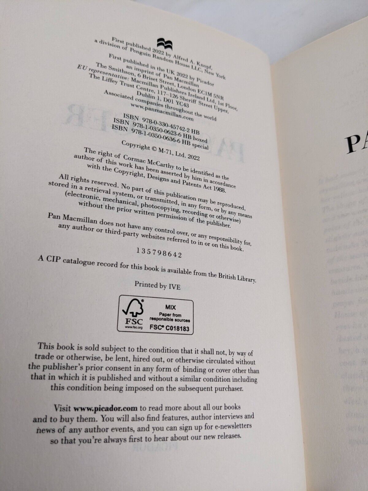 The passenger by Cormac McCarthy 2022 Hardcover