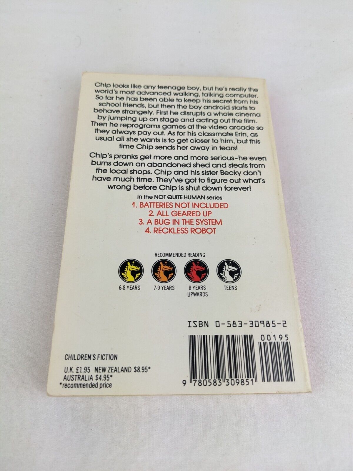Not Quite human: Reckless robot by Seth McEvoy 1986 Grafton Books