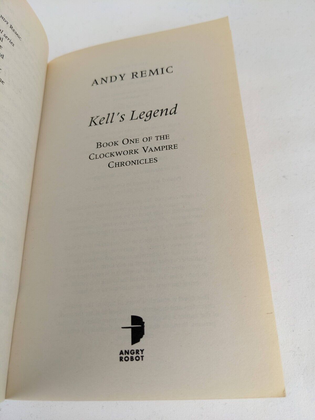 Kell's Legend by Andy Remic 2009 Clockwork vampire chronicles