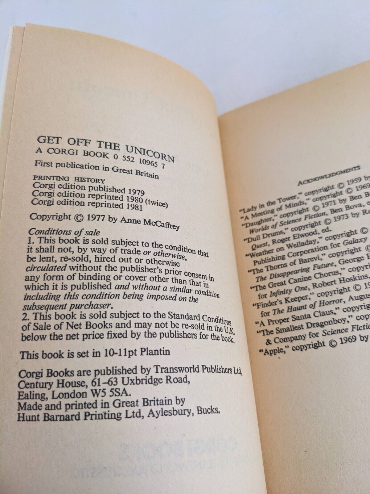 Get off the unicorn by Anne McCaffrey 1981 The talents universe