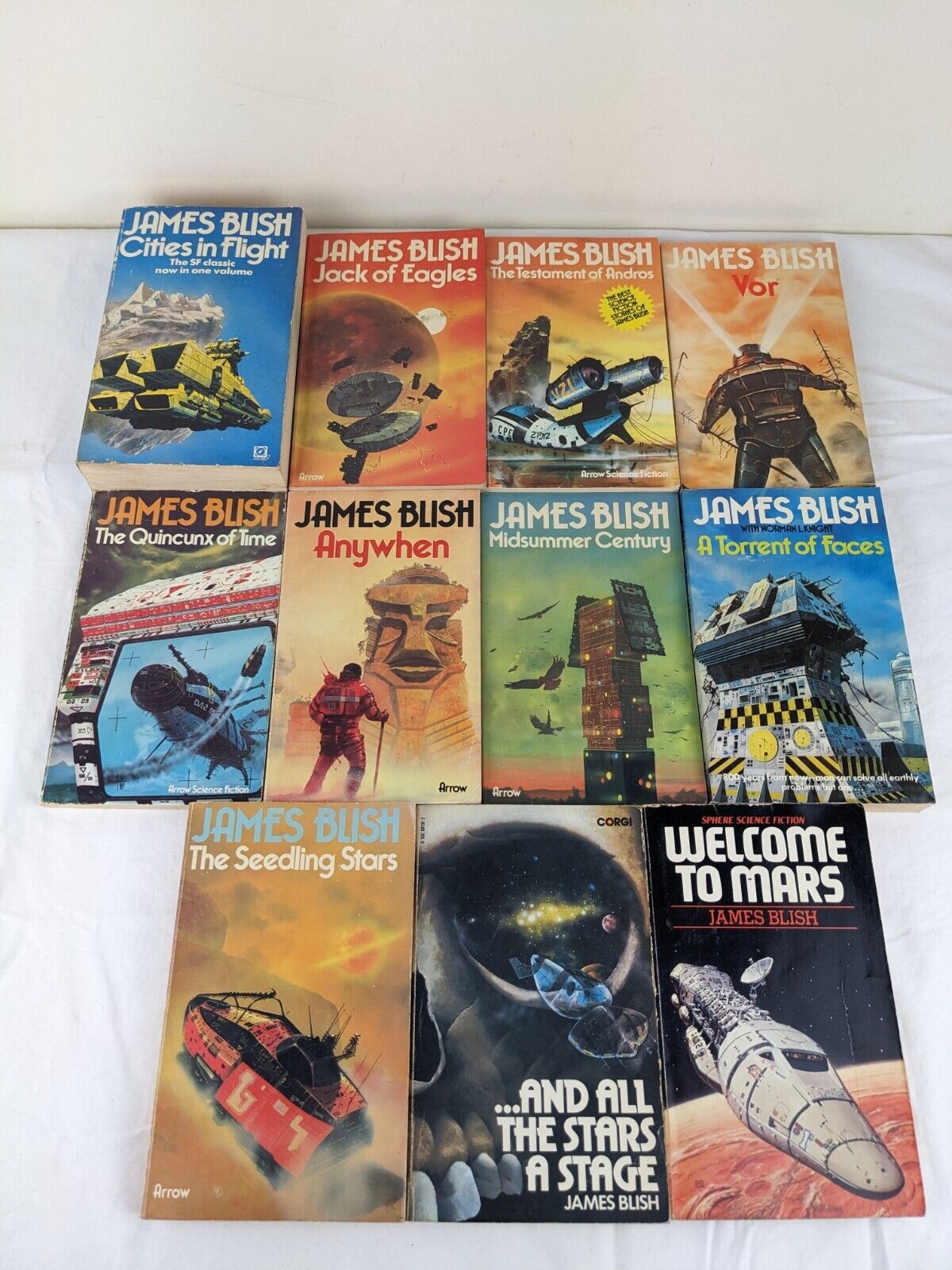 James Blish books x 11 - flight, eagles, andros, vor, quincunx, anywhen etc.