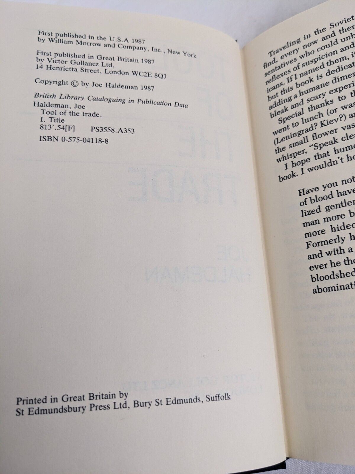 Tool of the trade by Joe Haldeman 1987 Hardcover Gollancz SF