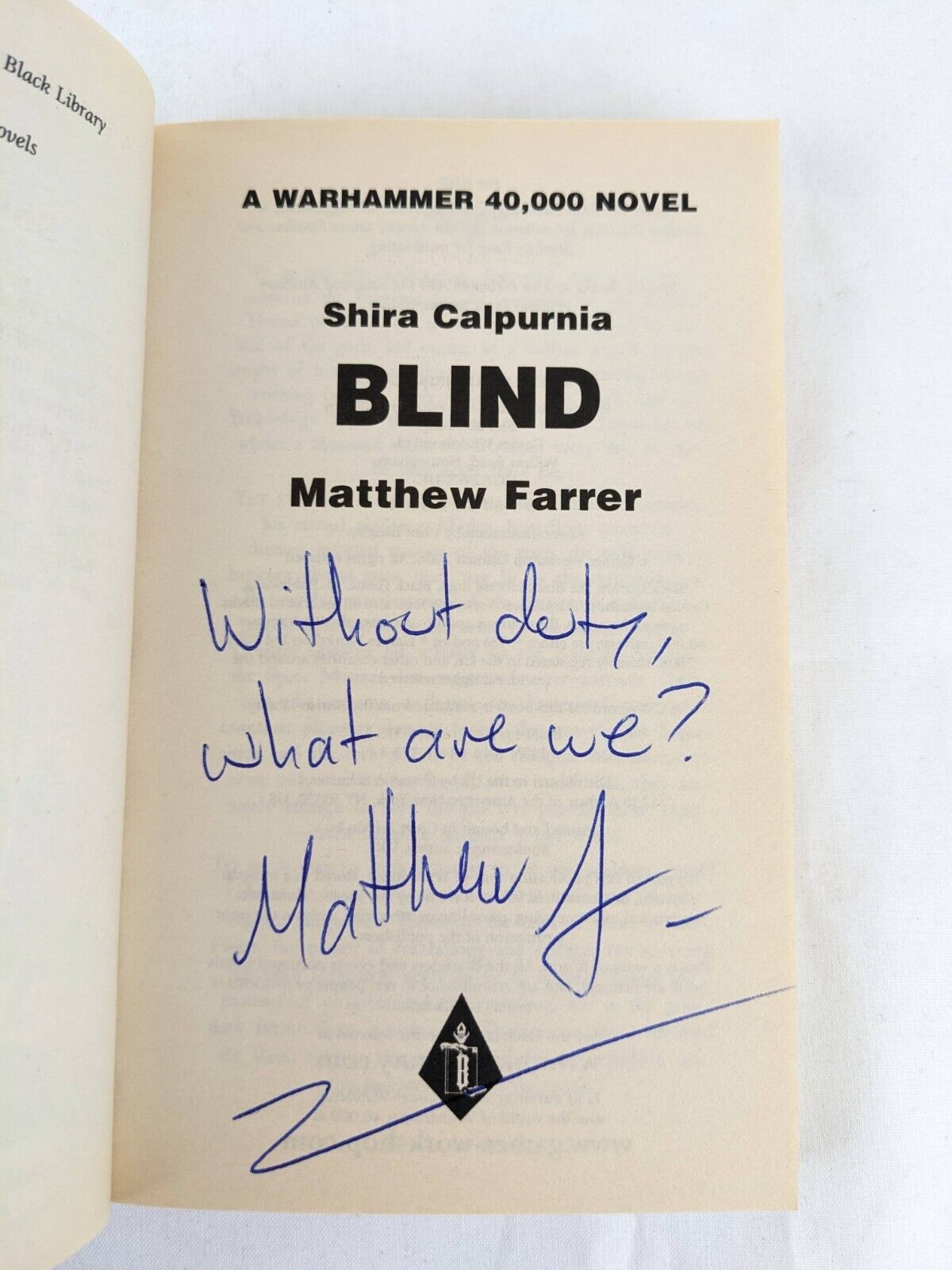 Blind: A Shira Calpurnia Novel by Matt Farrer (Paperback, 2006) Signed by Author