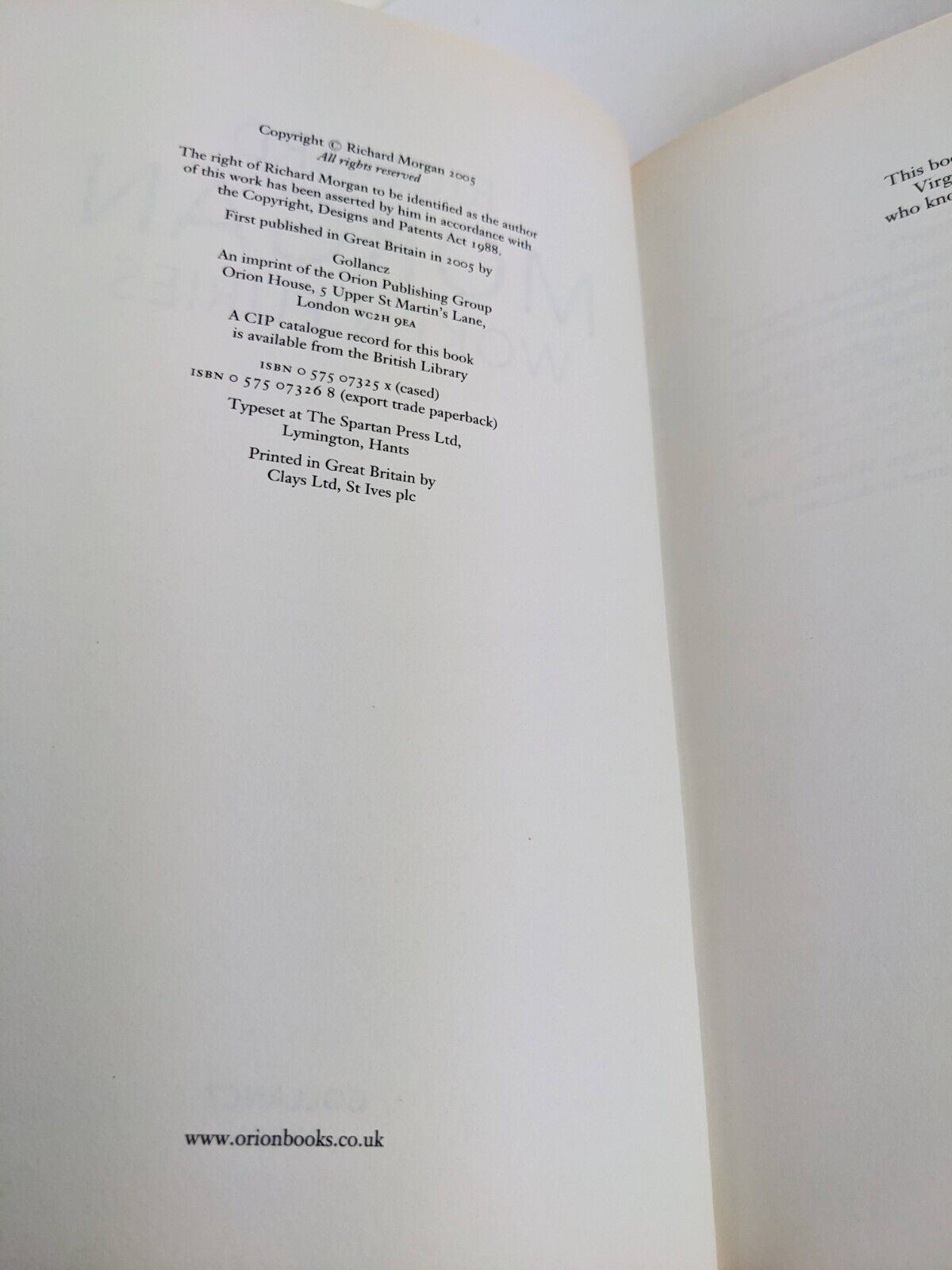 Woken Furies by Richard Morgan 2005 Hardcover Gollancz Takeshi Kovacs