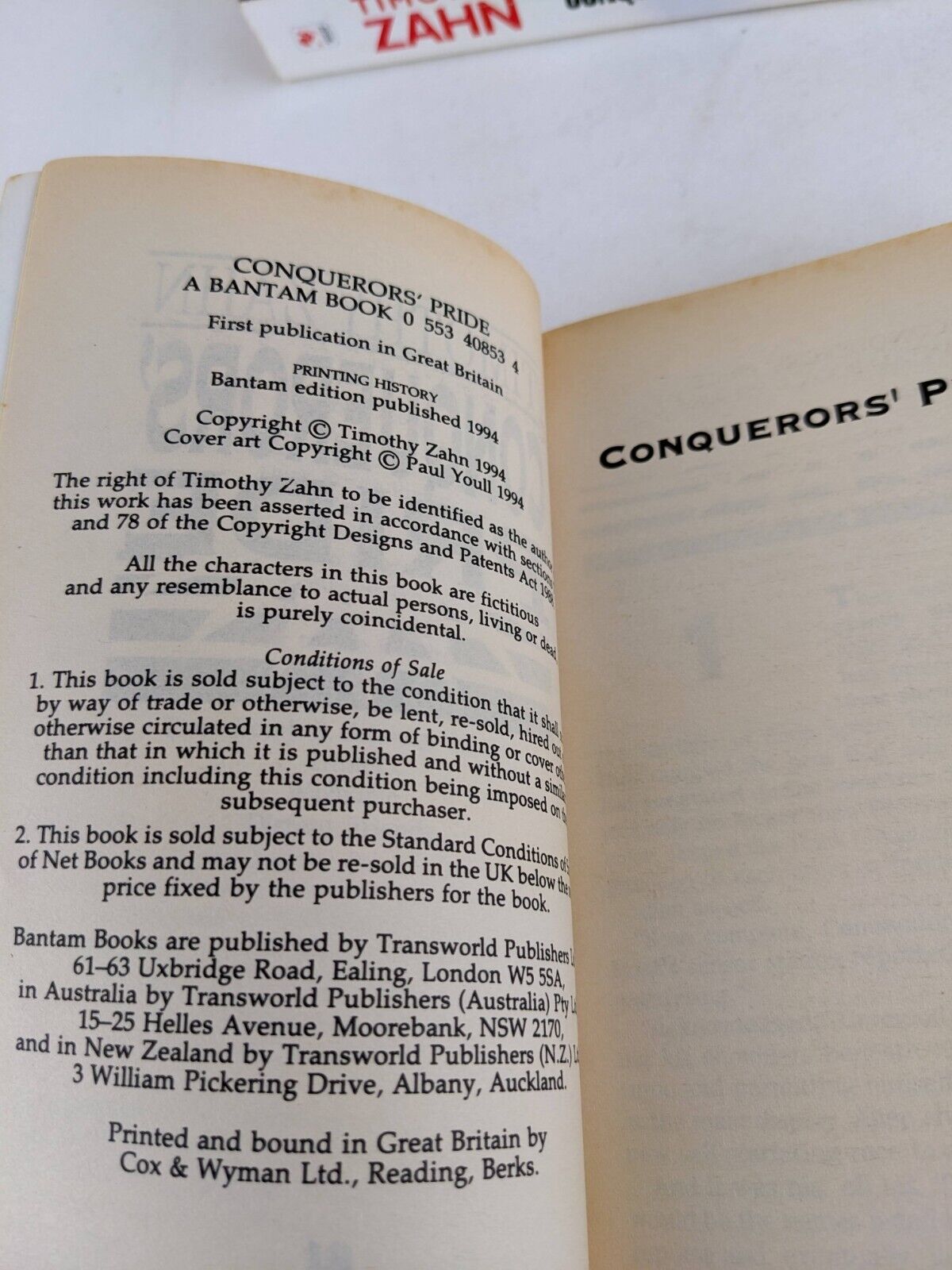 Conqueror's Pride, Conqueror's Legacy by Timothy Zahn 1994 The Conquerors Saga