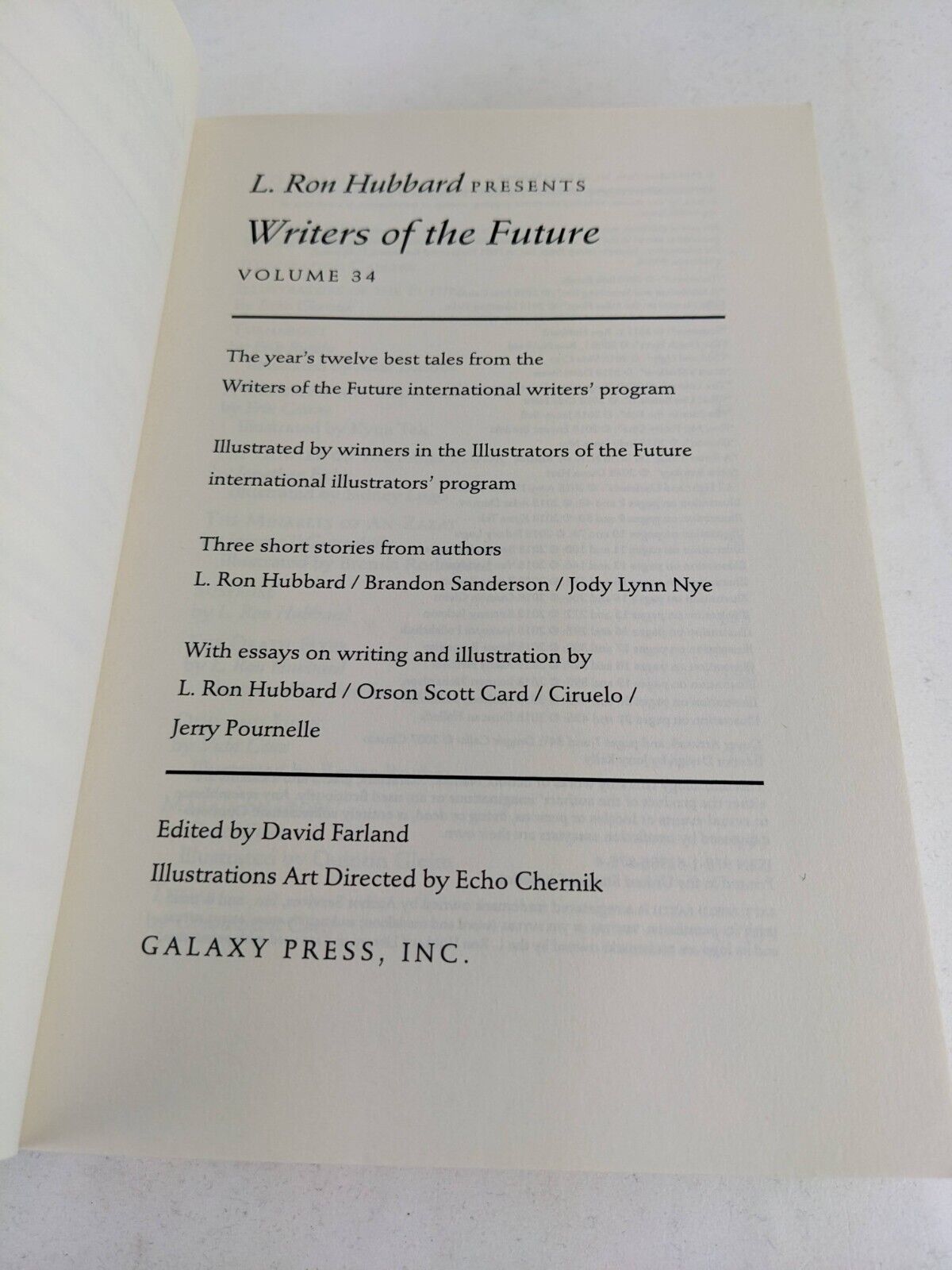 L. Ron Hubbard Presents Writers of the Future 34 edited by David Farland 2018