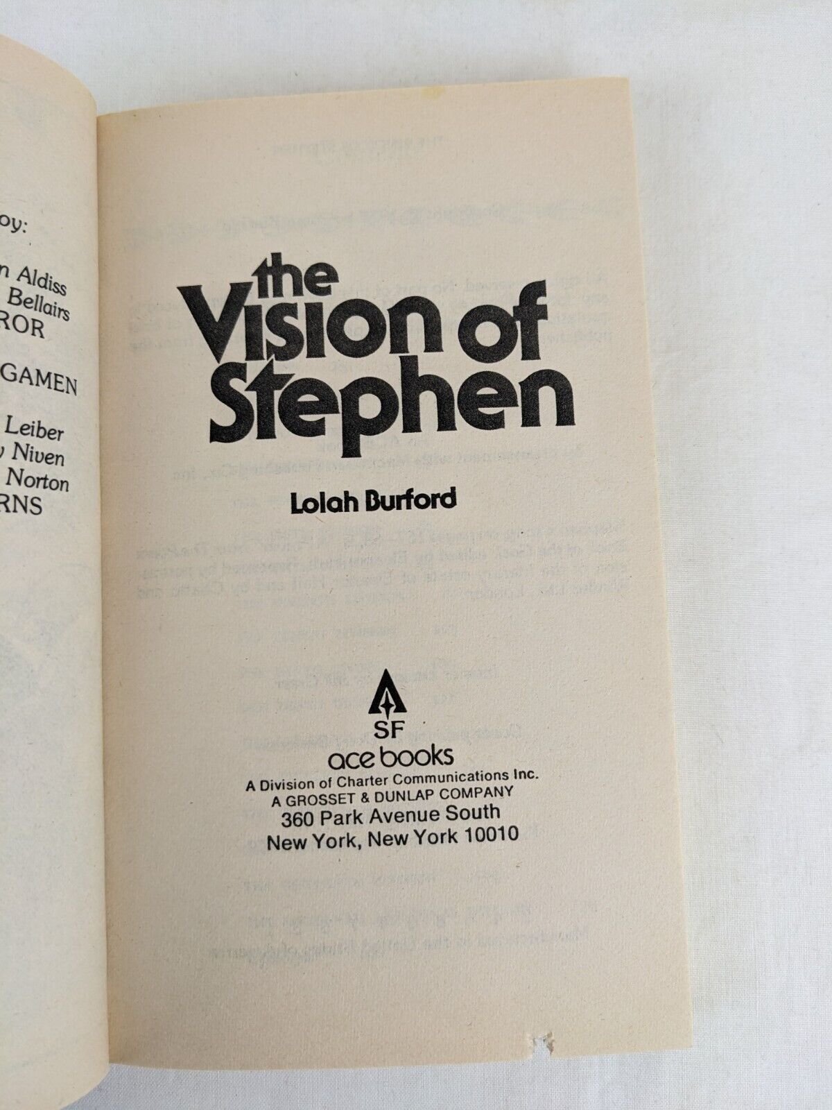 The vision of Stephen by Lolah Burford 1979 Ace books