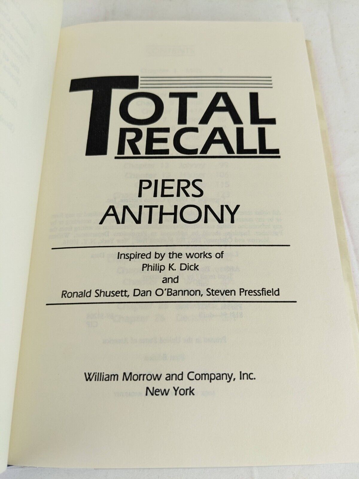 Total Recall by Piers Anthony 1989 Hardcover US First Edition Rare Novelization