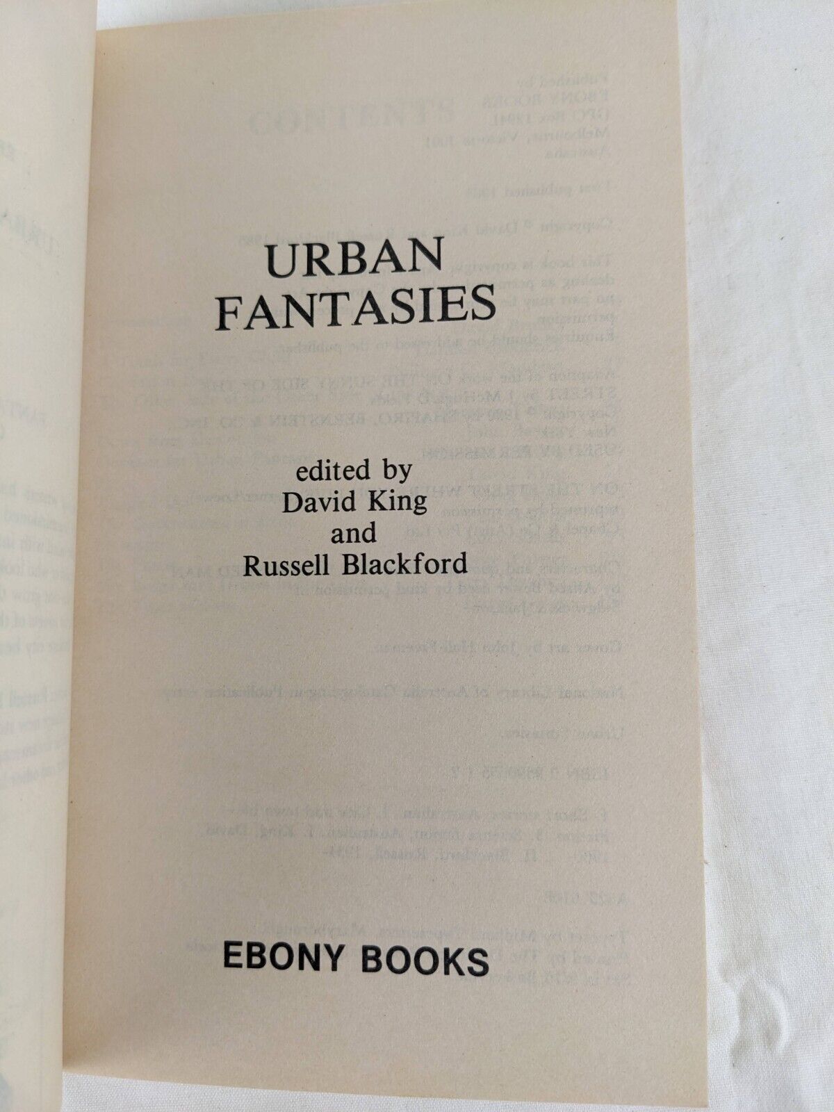 Urban fantasies edited by David King and Russell Blackford 1985 Ebony